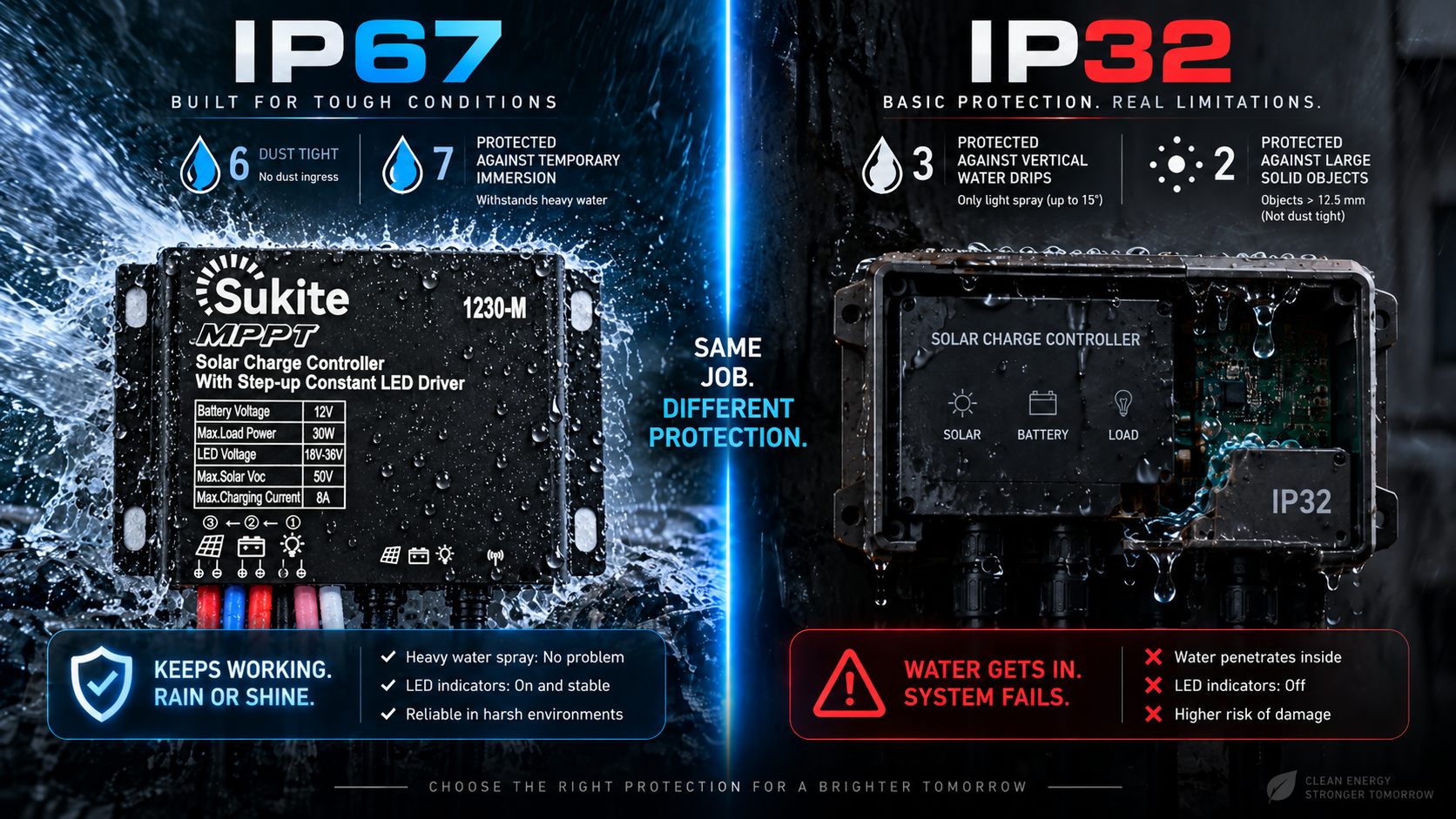 Understanding IP Ratings for Solar Charge Controllers: What‘s the Difference Between IP67 and IP32?
